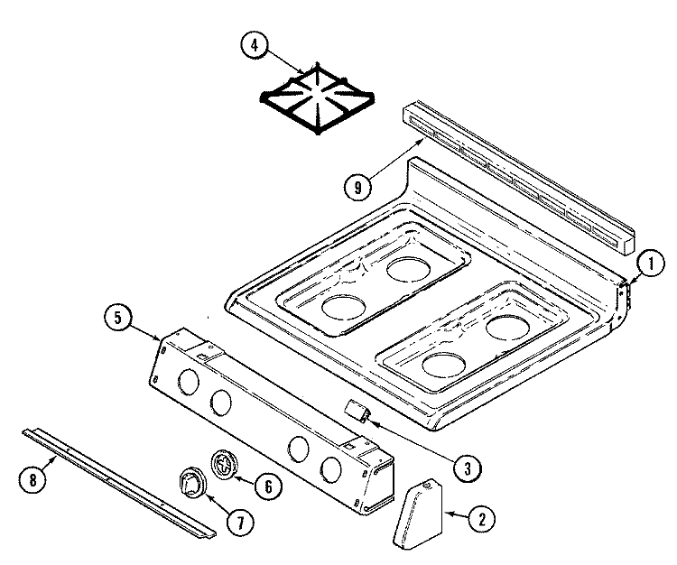TOP ASSEMBLY Diagram and Parts List for JGR8730ADQ  Jenn-Air Range