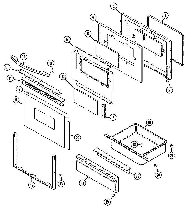 DOOR / DRAWER Diagram and Parts List for JGR8730ADQ  Jenn-Air Range