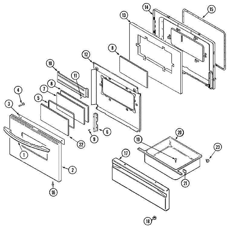 DOOR / DRAWER Diagram and Parts List for PER5508BAQ  Maytag Range