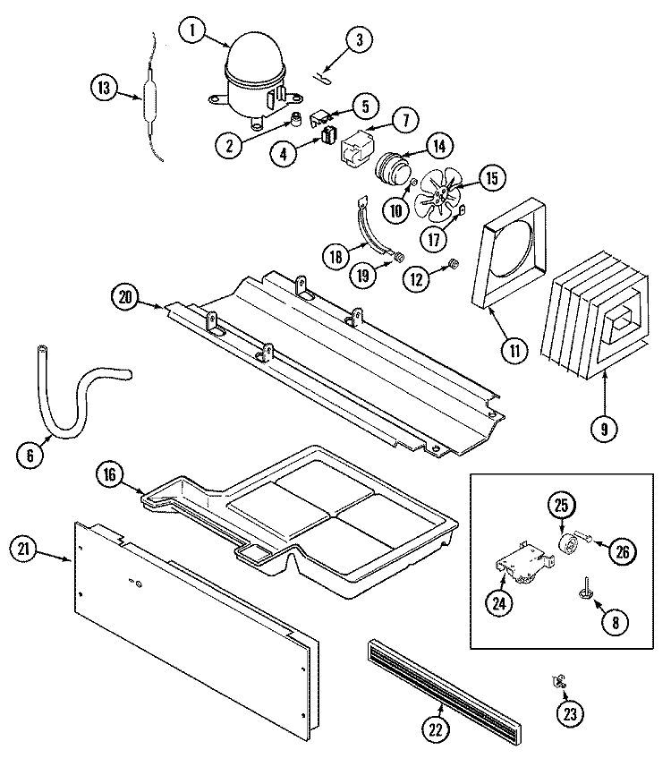 COMPRESSOR Diagram and Parts List for CT15F4W  Crosley Refrigerator