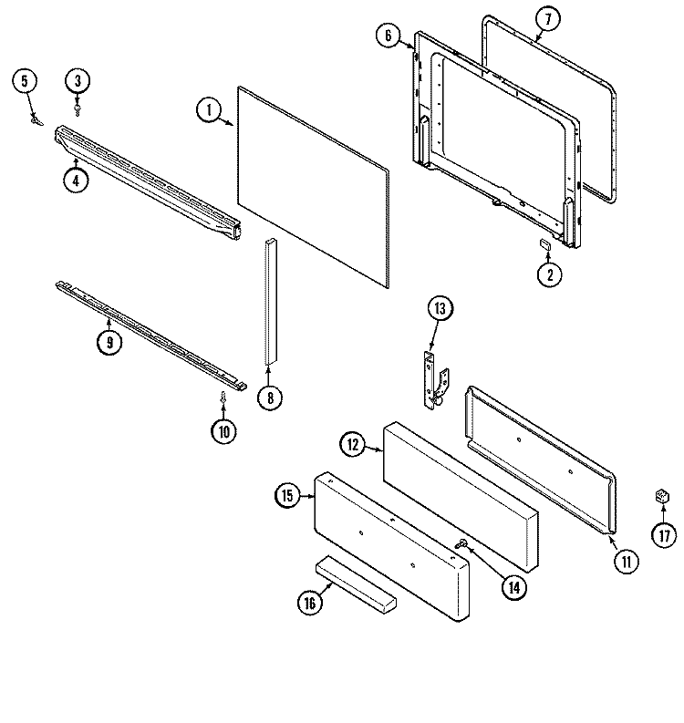 DOOR / DRAWER Diagram and Parts List for PGR4102CDH  Maytag Range