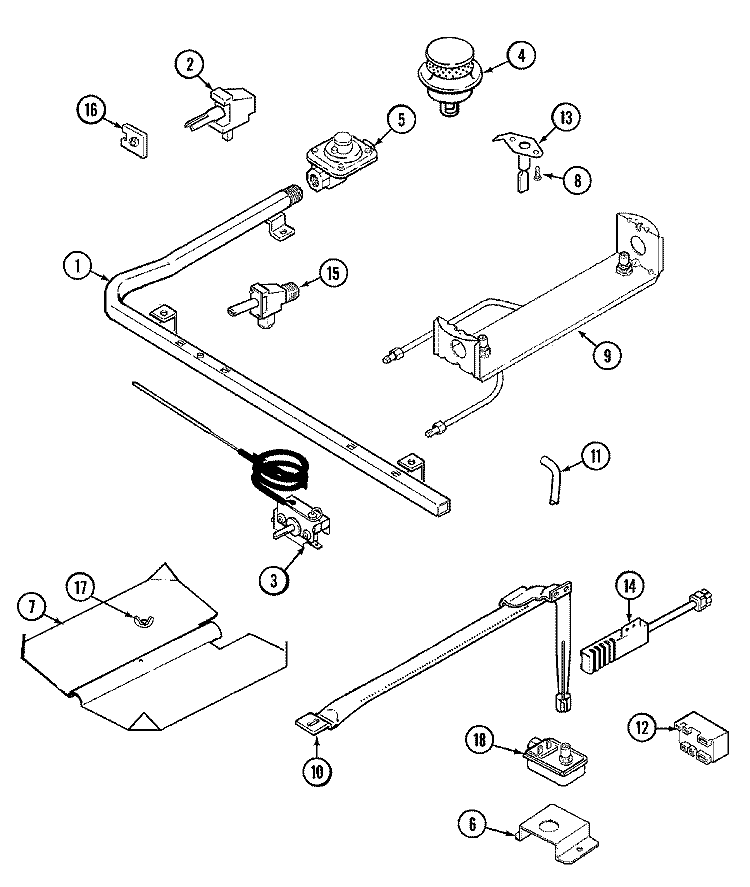 GAS CONTROLS Diagram and Parts List for C31315XBT  Crosley Range