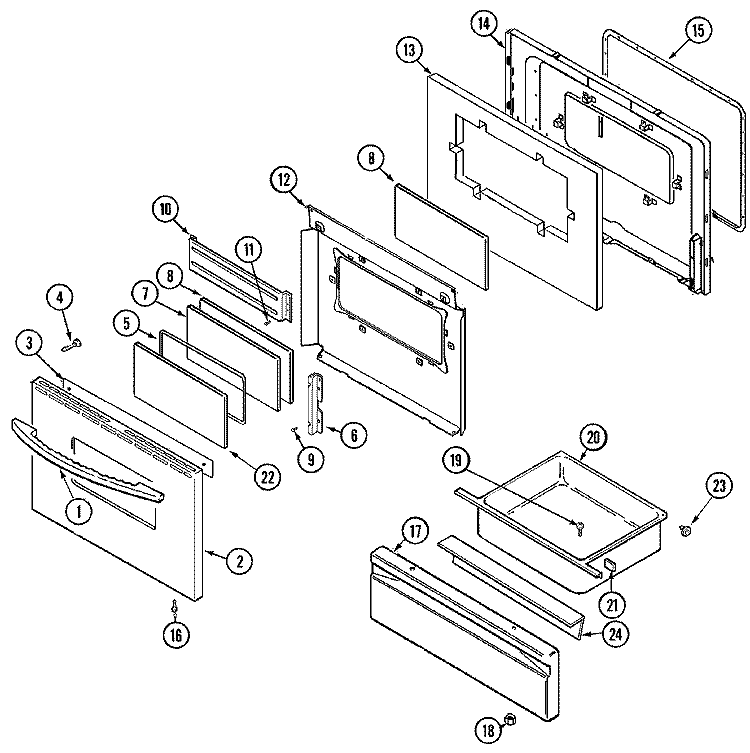 DOOR / DRAWER Diagram and Parts List for PGR5710BDQ  Maytag Range