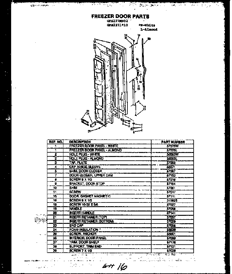 Freezer Door Parts Diagram and Parts List for GFS207 MN01 Caloric Refrigerator