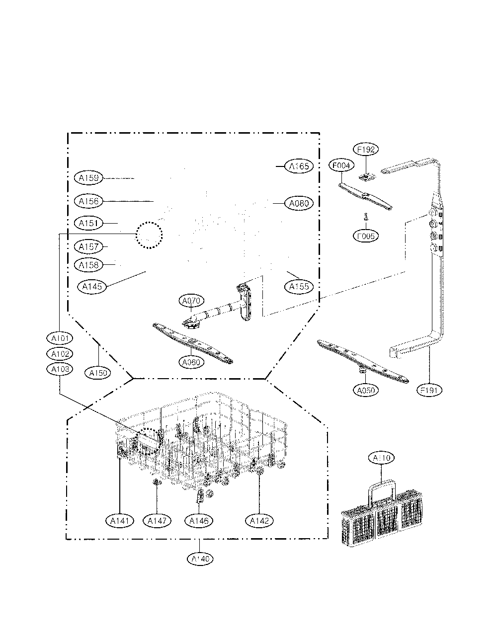 Rack Parts Diagram and Parts List for 72214693610  Kenmore Dishwasher
