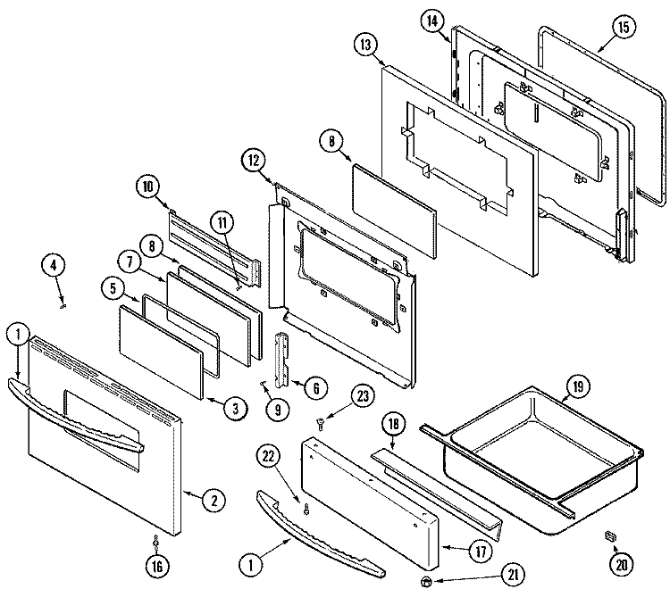 DOOR / WARMING DRAWER (STL) Diagram and Parts List for JER8855BAS  Jenn-Air Range