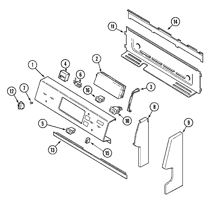 CONTROL PANEL Diagram and Parts List for MER5870BAW  Maytag Range