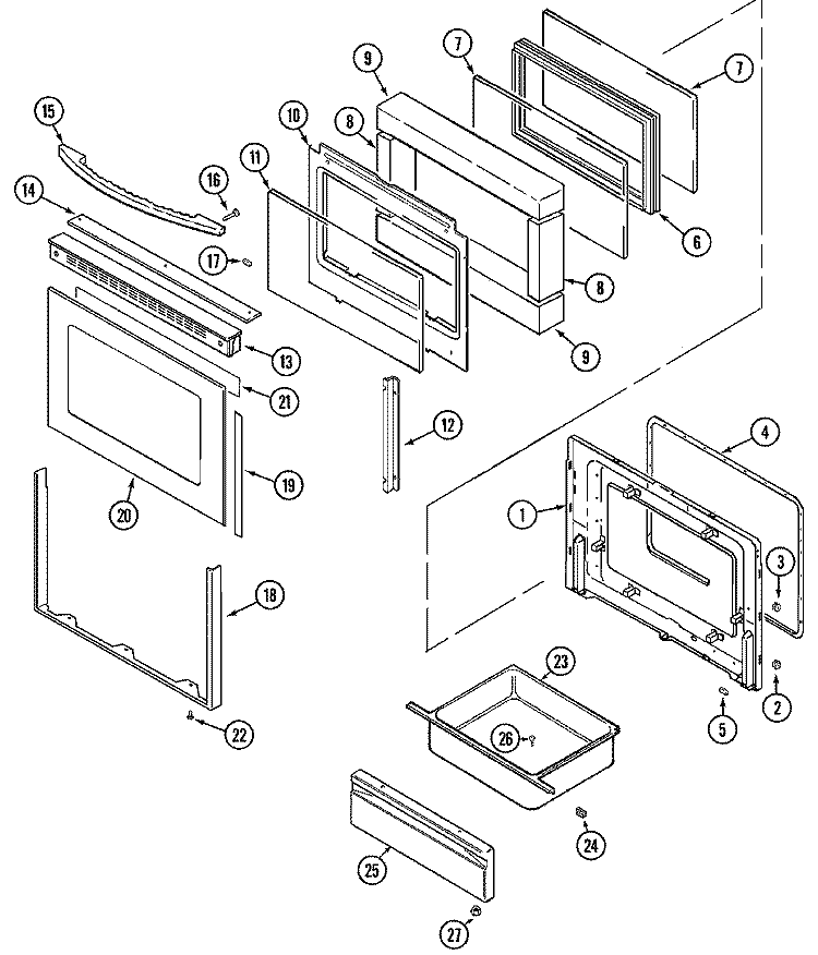 DOOR / DRAWER Diagram and Parts List for MER5870BAW  Maytag Range