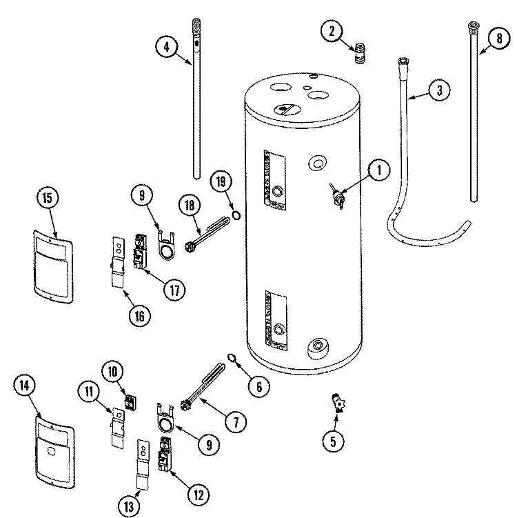 BODY Diagram and Parts List for HX662ERTCSA  Maytag Water Heater