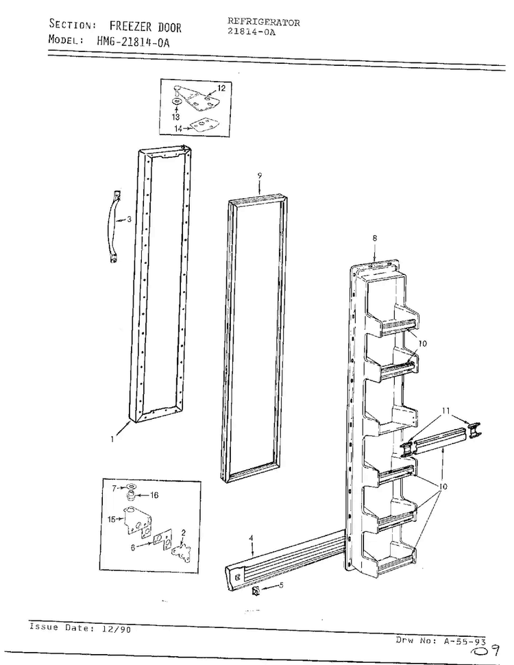 Freezer Door Diagram and Parts List for 21814-0A  Admiral Refrigerator