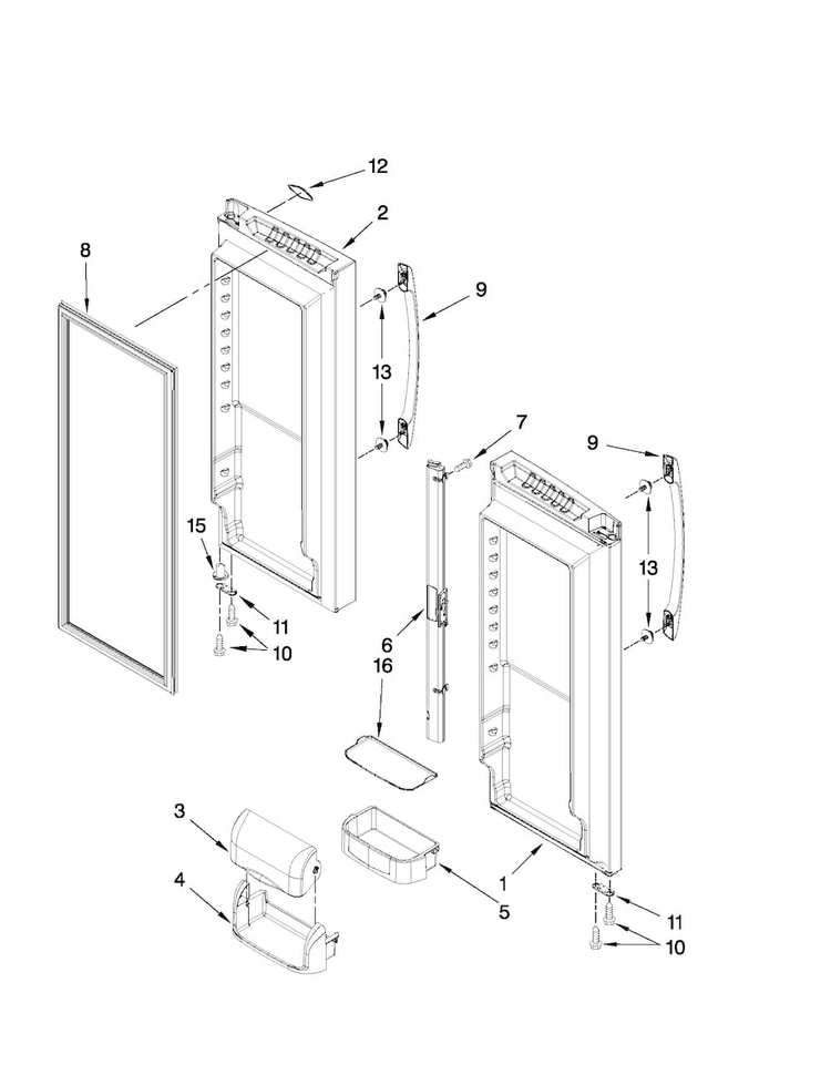 Refrigerator Door Parts Diagram and Parts List for AFD2535DEW10  Amana Refrigerator
