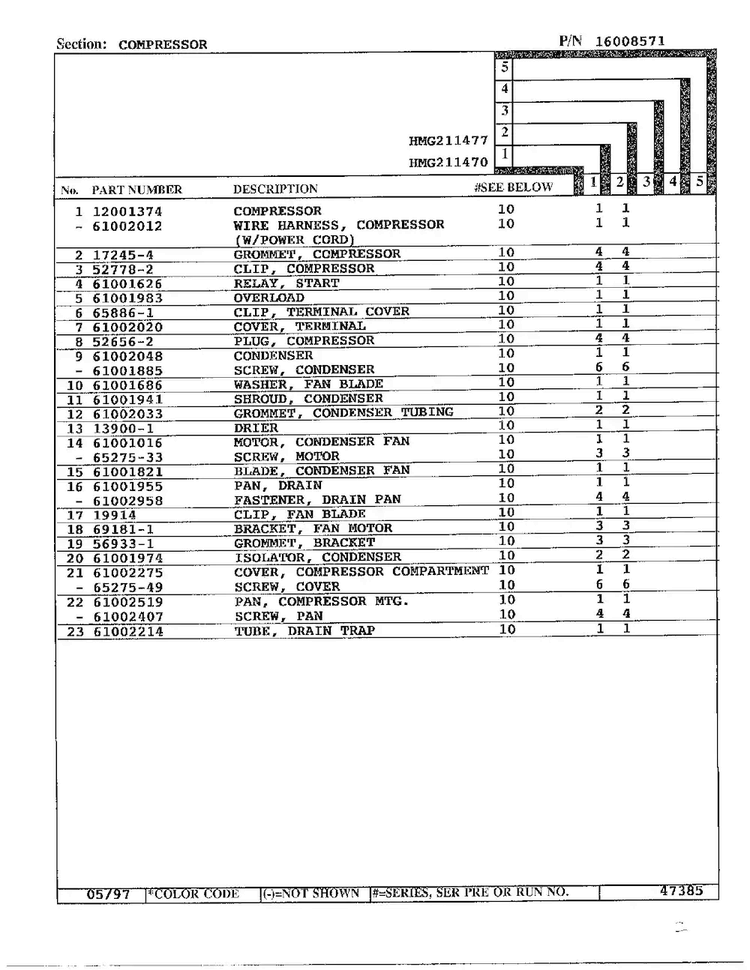 Compressor Page 2 Diagram and Parts List for HMG211470  Admiral Refrigerator