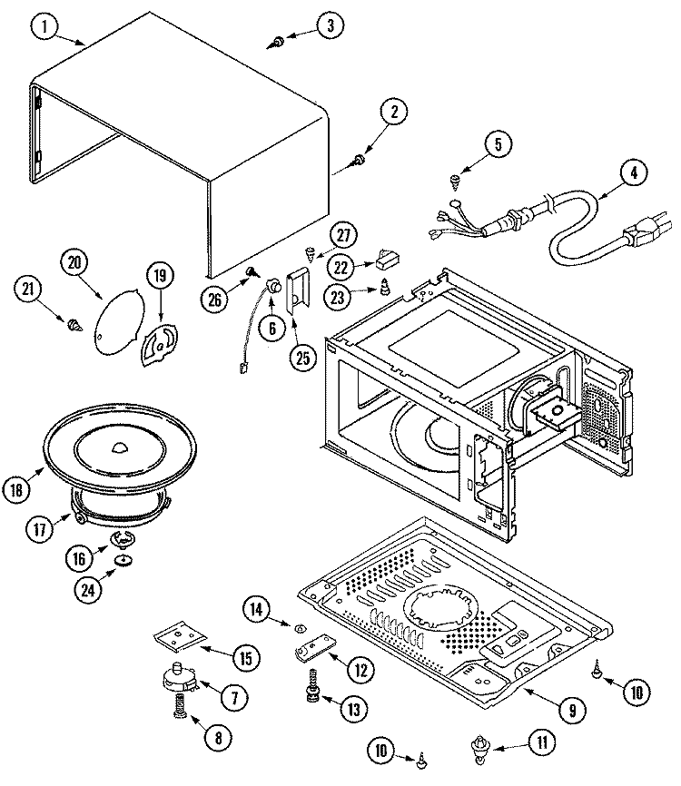 BASE & CAVITY Diagram and Parts List for JMC8100ADB  Jenn-Air Microwave