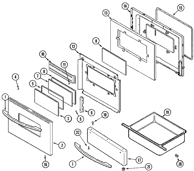DOOR / DRAWER (STL) Diagram and Parts List for MER5870BCS  Maytag Range