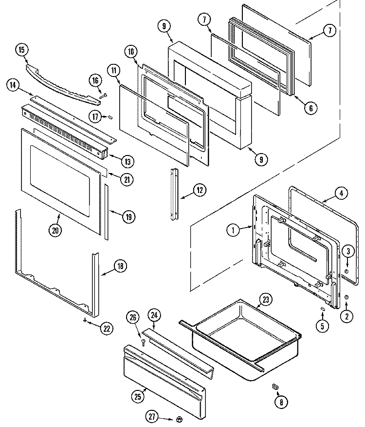 DOOR / WARMING DRAWER Diagram and Parts List for MGR5780BDB  Maytag Range