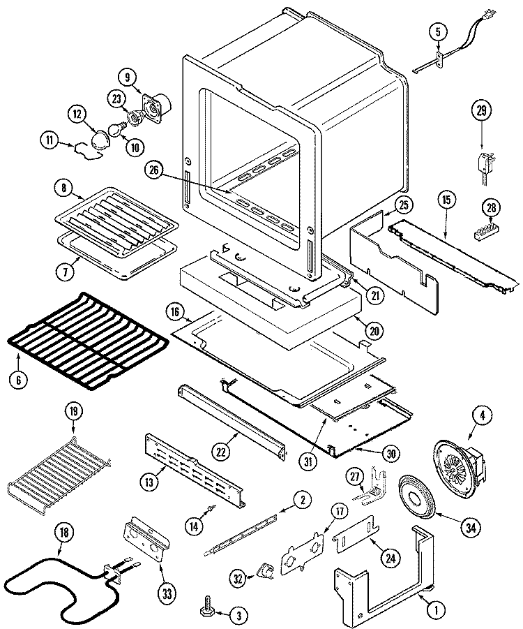OVEN / BASE Diagram and Parts List for JGR8850BDB  Jenn-Air Range