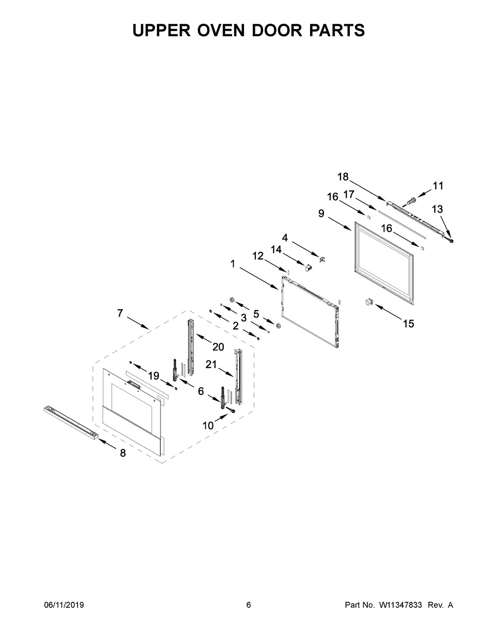 Upper Oven Door Parts Diagram and Parts List for JJW2827IM00  Maytag Wall Oven