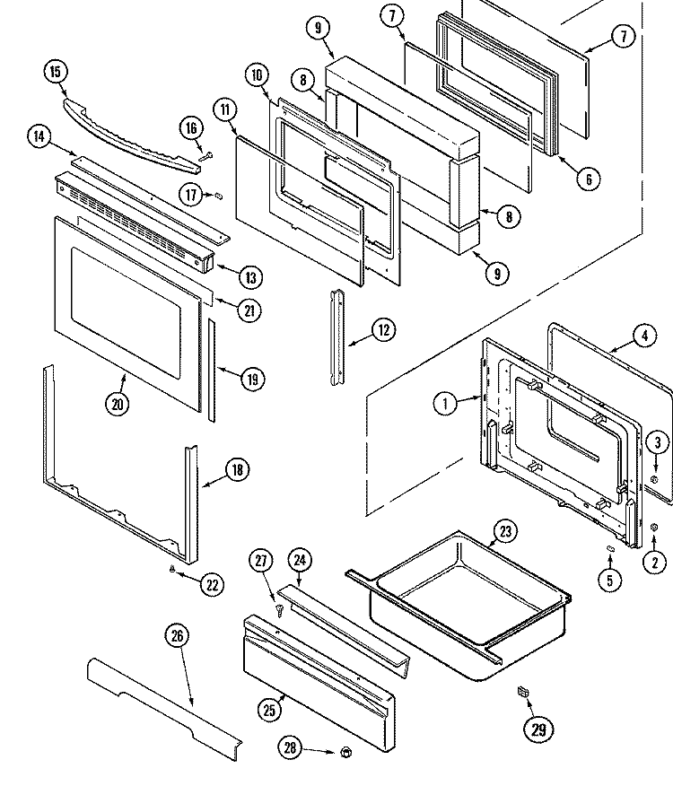 DOOR / WARMING DRAWER Diagram and Parts List for JER8750BAW  Jenn-Air Range