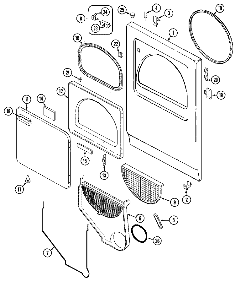 DOOR Diagram and Parts List for PYG4557AWW  Maytag Dryer