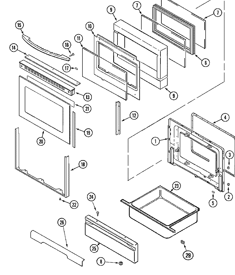 DOOR / DRAWER Diagram and Parts List for JER8849BCW  Jenn-Air Range