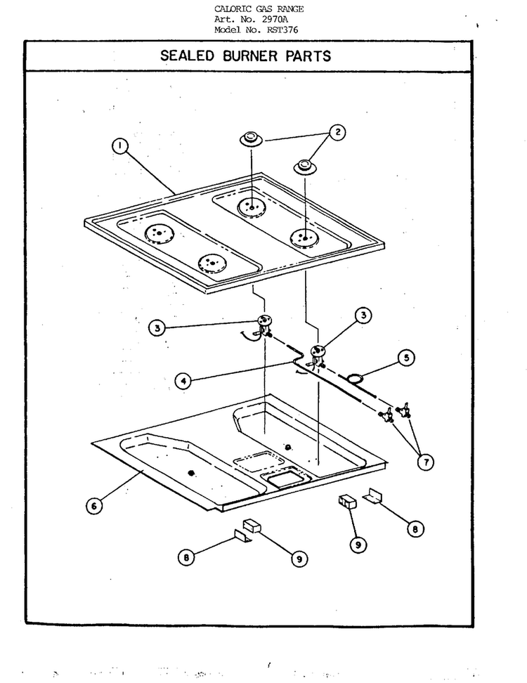 Sealed Burner Parts Diagram and Parts List for 2970A  Amana Range