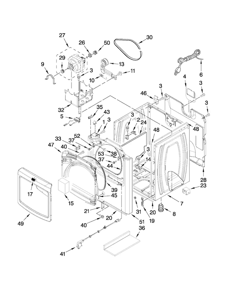 Cabinet Parts Diagram and Parts List for MGDB200VQ1  Maytag Dryer
