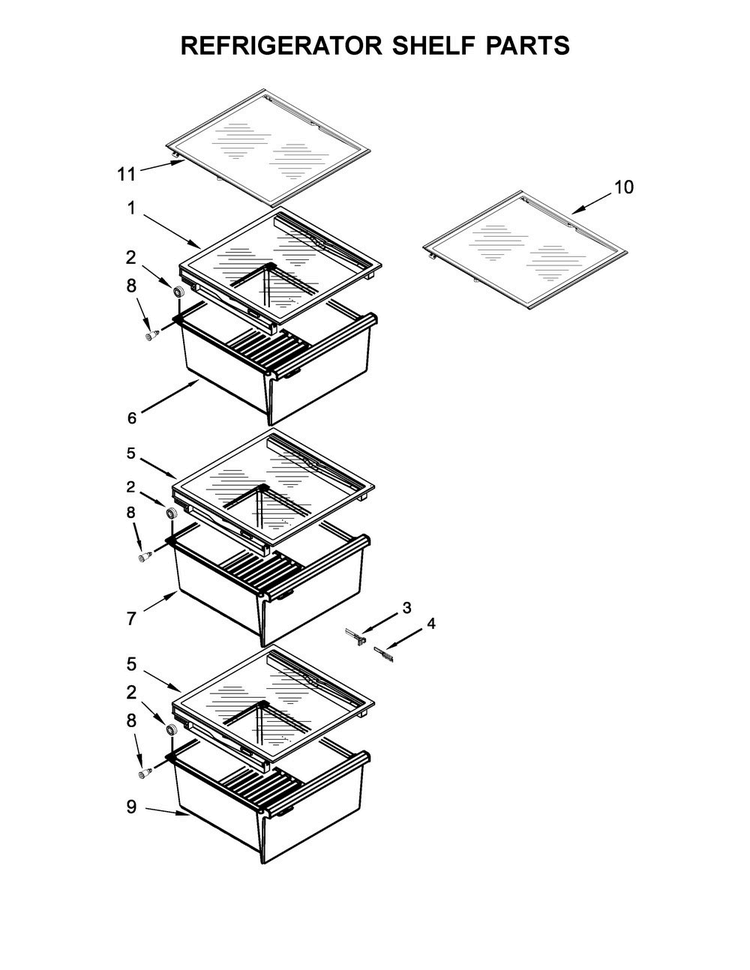 Refrigerator Shelf Parts Diagram and Parts List for MSS26C6MFB00  Maytag Refrigerator