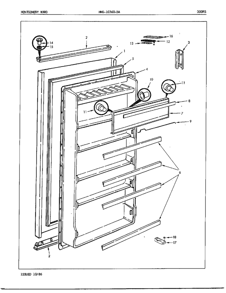 Doors Diagram and Parts List for 10360A  Admiral Refrigerator