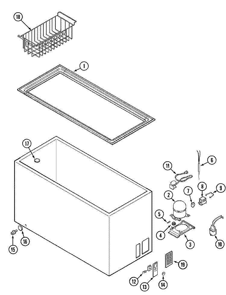 CABINET Diagram and Parts List for CFC1536GRW  Maytag Freezer