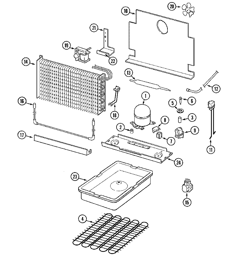 UNIT COMPARTMENT & SYSTEM Diagram and Parts List for CFU2046GRW  Maytag Freezer