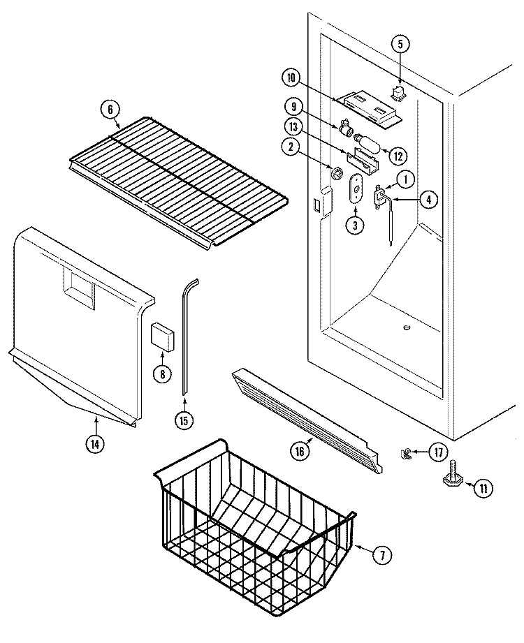 FREEZER COMPARTMENT Diagram and Parts List for CFU2046GRW  Maytag Freezer