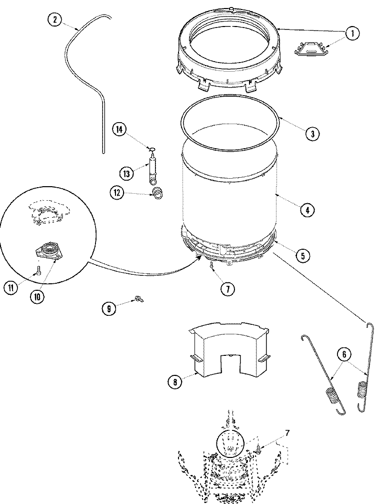 OUTER TUB Diagram and Parts List for ALW210RMC  Amana Washer