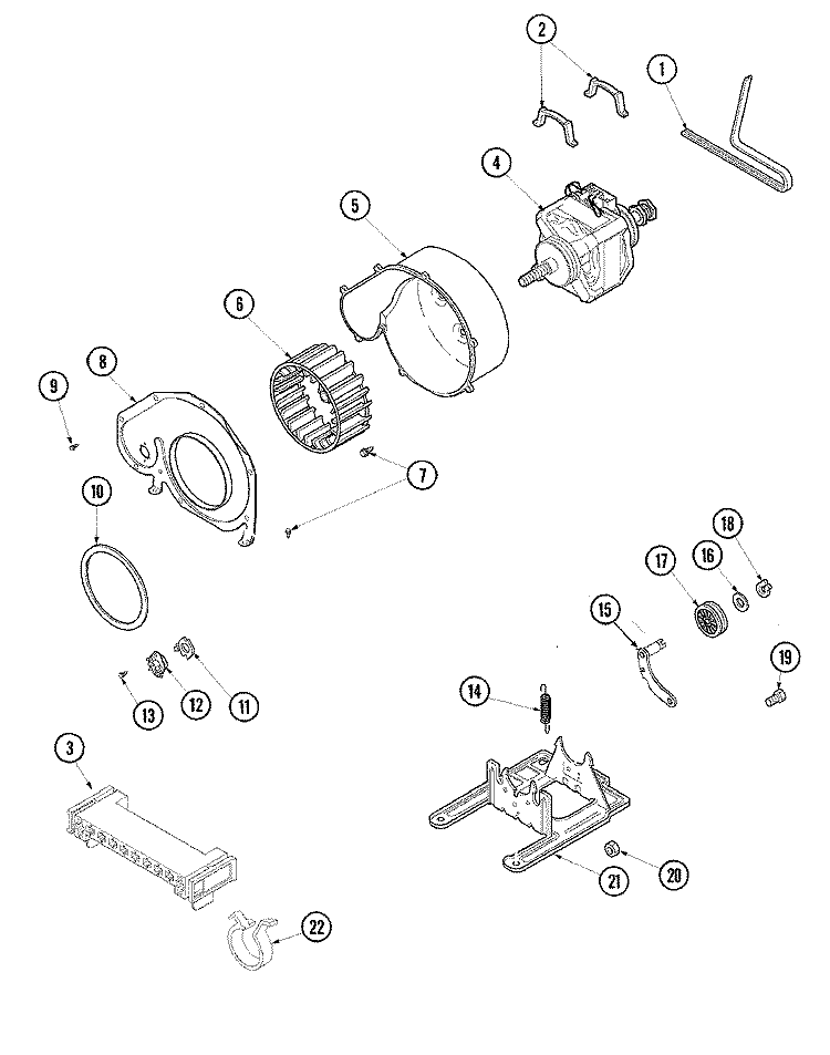 MOTOR & FAN Diagram and Parts List for ALE866SBW  Amana Dryer