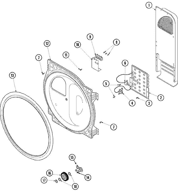 REAR BULKHEAD, AIR DUCT, HEATER & ROLLER Diagram and Parts List for ALE866SBW  Amana Dryer