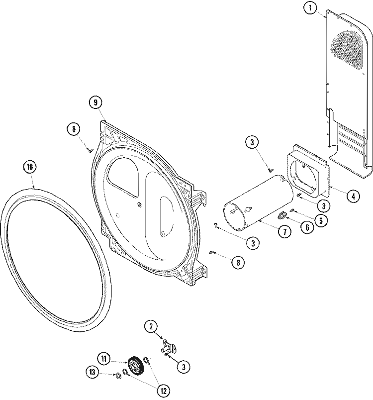 REAR BULKHEAD, ROLLER & AIR DUCT (GAS) Diagram and Parts List for SDG4606AWW  Maytag Dryer