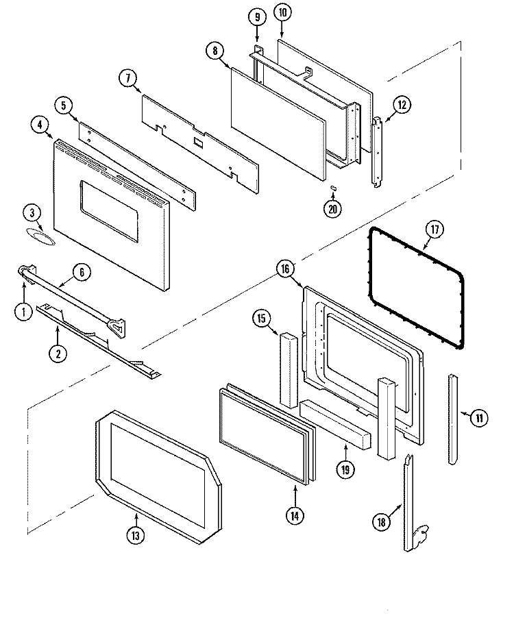 DOOR Diagram and Parts List for ACB6280AS  Amana Wall Oven
