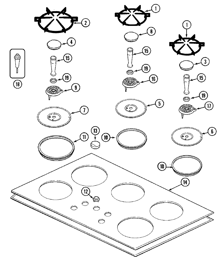 TOP ASSEMBLY Diagram and Parts List for JGC7536ADS  Jenn-Air Cooktop