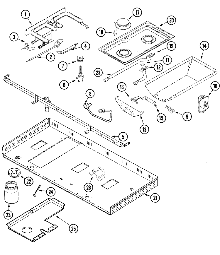 GAS CONTROLS & BURNER BOX Diagram and Parts List for JGD8348CDP  Jenn-Air Cooktop