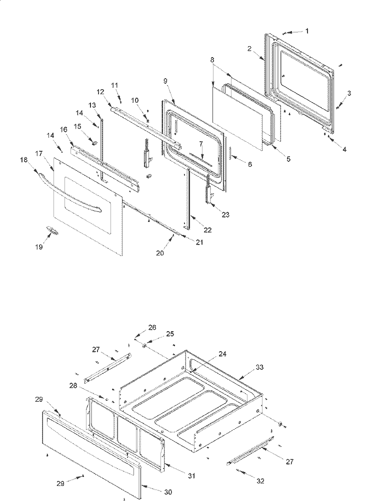 OVEN DOOR AND STORAGE DRAWER Diagram and Parts List for ACF4215AB PACF4215AB1 Amana Range