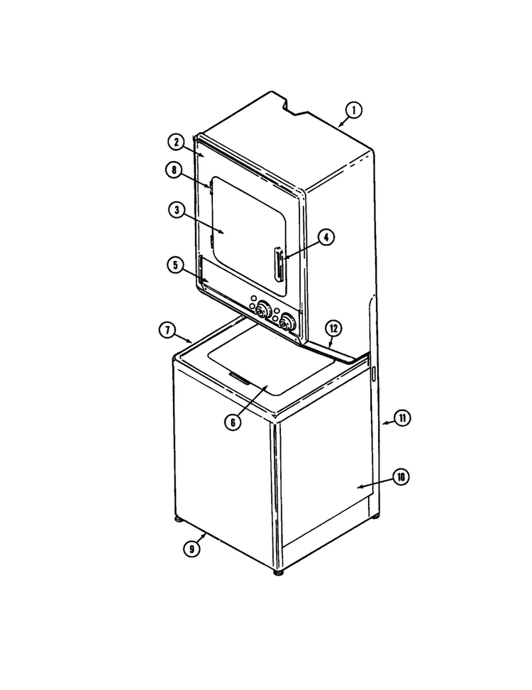 Front Diagram and Parts List for LSE7806ABQ  Maytag Washer Dryer Combo