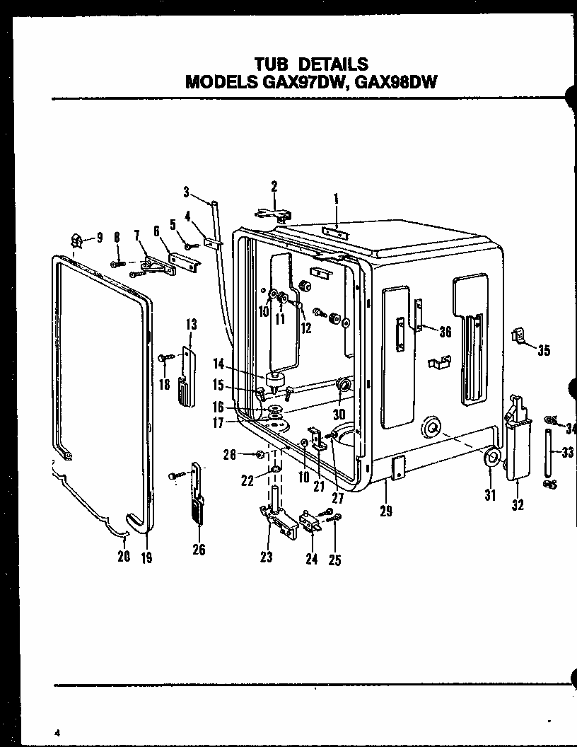 Tub Details (gax97dw/mn01) (gax97dw/mn02) (gax97dw/mn03) (gax98dw/mn01) (gax98dw/mn02) (gax98dw/mn03) Diagram and Parts List for GAX95DW-OA MN03 Amana Dishwasher