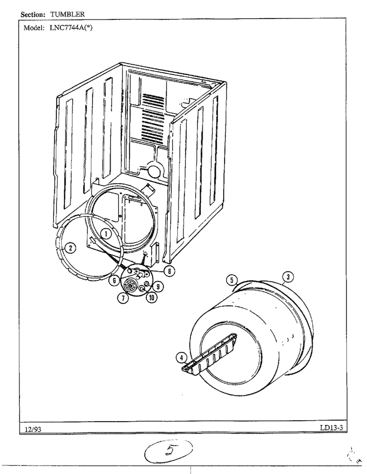 Tumbler Diagram and Parts List for 7744A  Norge Dryer