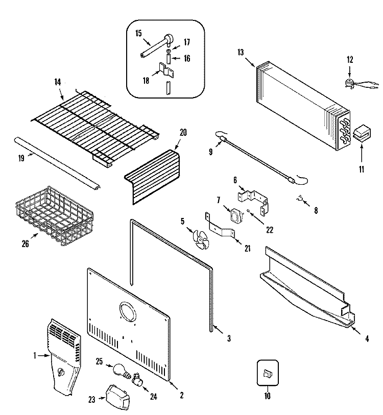 FREEZER COMPARTMENT Diagram and Parts List for MTF2156GEB  Maytag Refrigerator