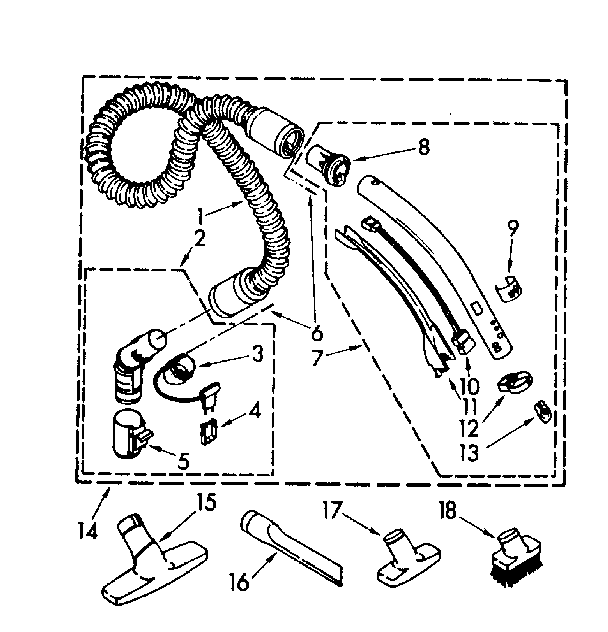 Hose And Attachment Parts Diagram and Parts List for 1162441084  Kenmore Canister Vacuum