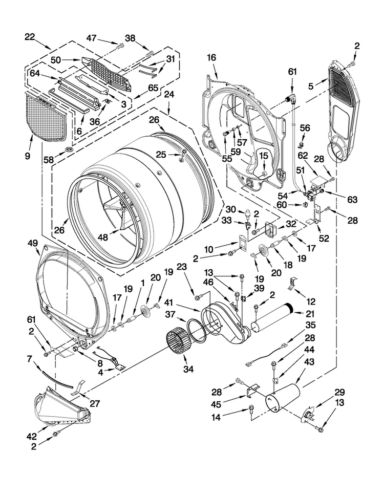 Bulkhead Parts Diagram and Parts List for MGDE500VW3  Maytag Dryer