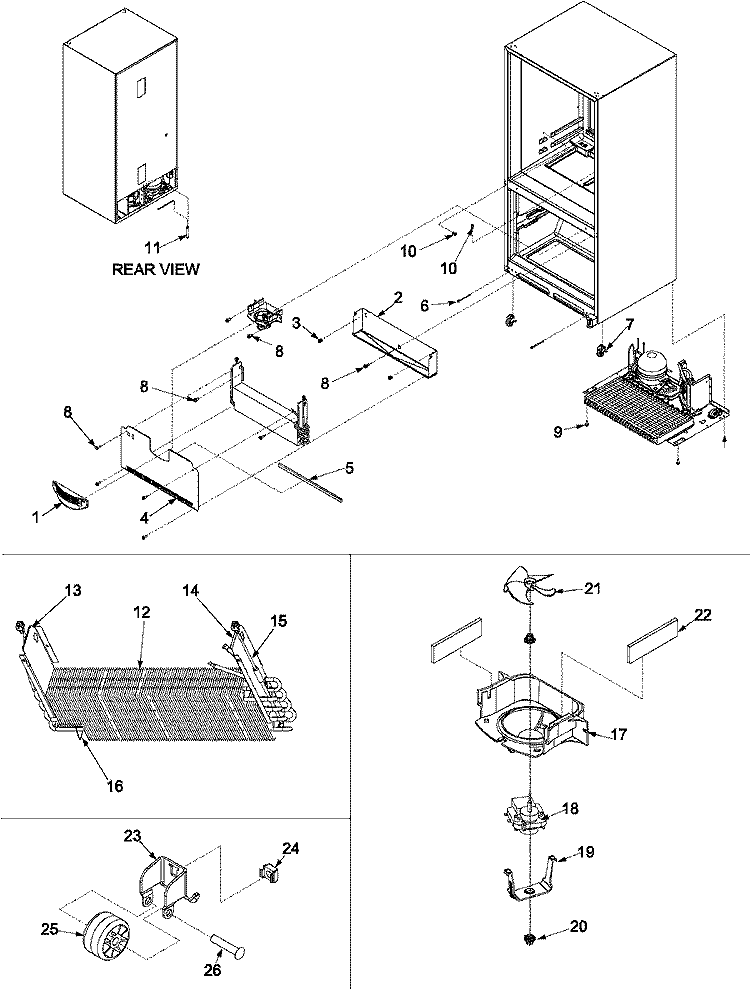 EVAPORATOR AREA & ROLLERS Diagram and Parts List for PDS22LBNWW PPDS22LBNW0 Gibson Refrigerator