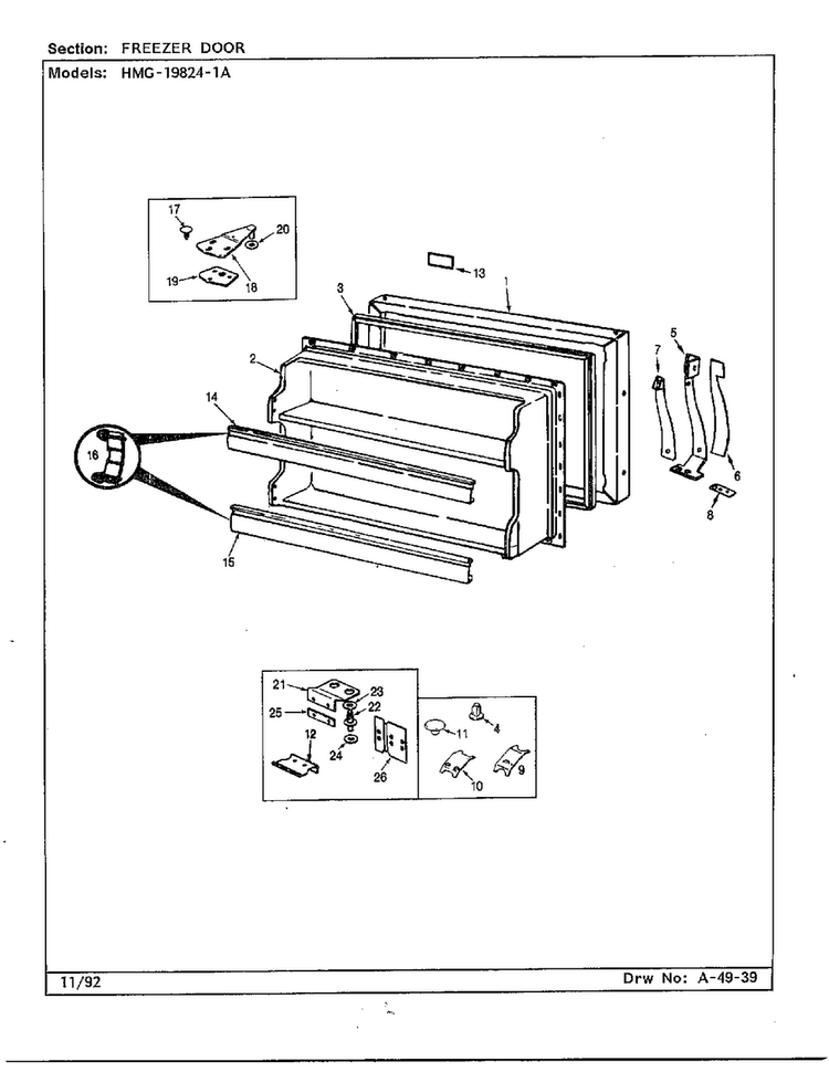 Freezer Door Diagram and Parts List for 19824-1A  Admiral Refrigerator