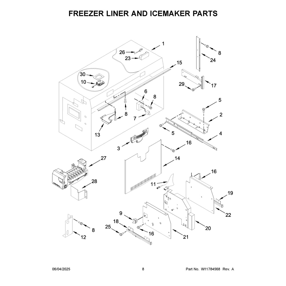 Freezer Liner And Icemaker Parts Diagram and Parts List for JF36NXFXDE21  Jenn-Air Refrigerator