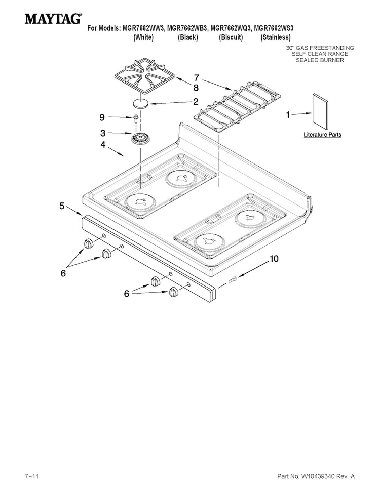 Cooktop Parts Diagram and Parts List for MGR7662WQ3  Maytag Range