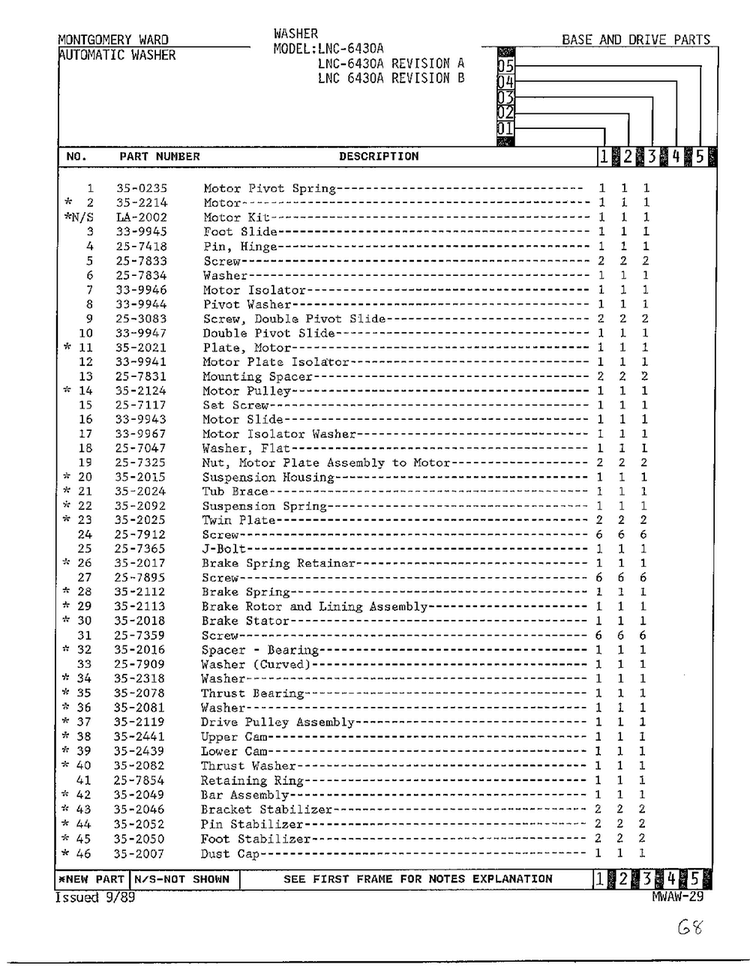 Base And Drive Parts Page 2 Diagram and Parts List for 6430 LOT A REV B Norge Washer